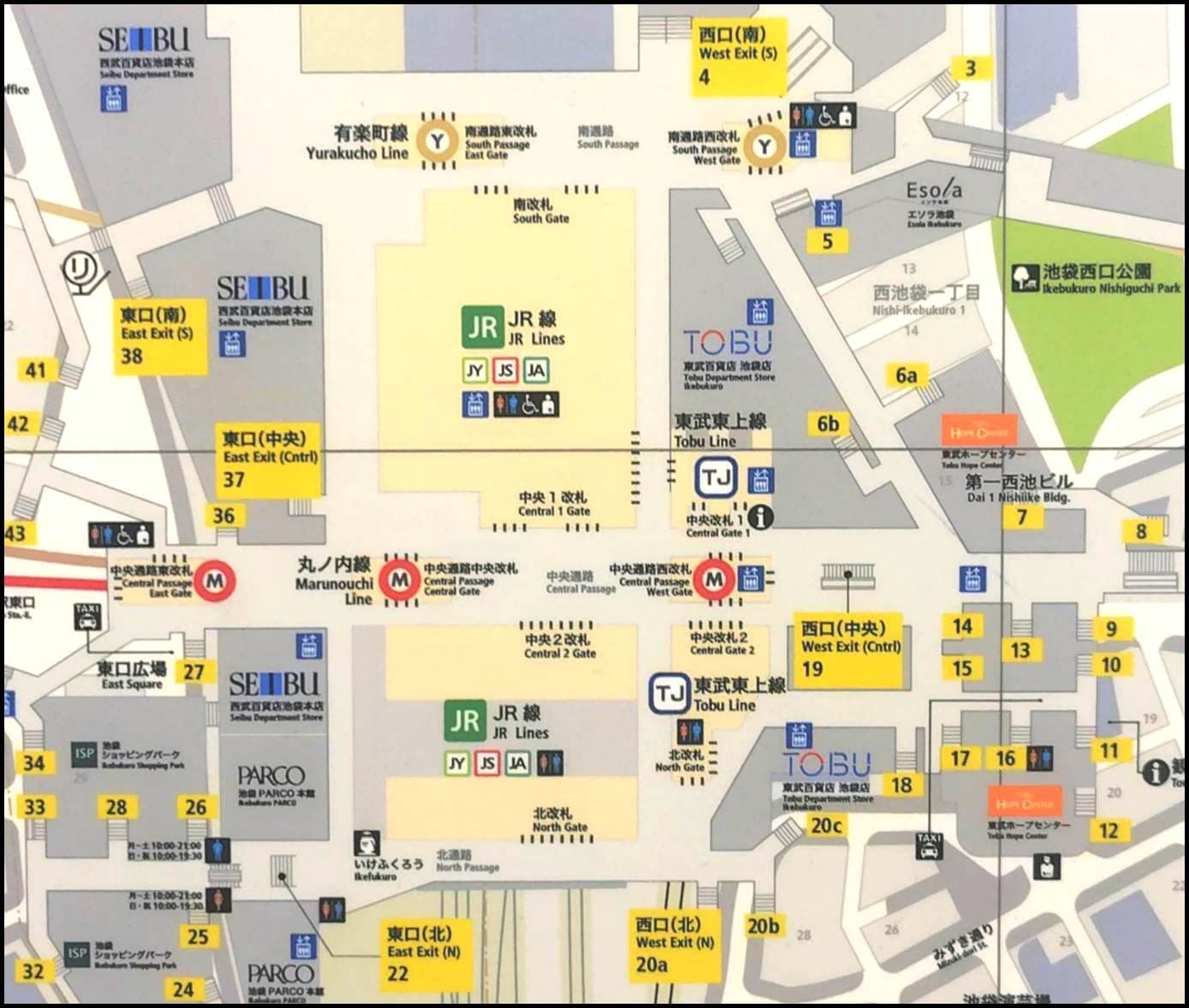 池袋駅の構内案内板(抜粋)/東京都区内/2026年7月